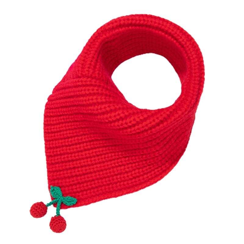 Kinderen baby winter gebreide driehoek sjaal cartoon kers snoepkleur halsdoek omslagdoek dikke gehaakte nekwarmer sjaal: Rood