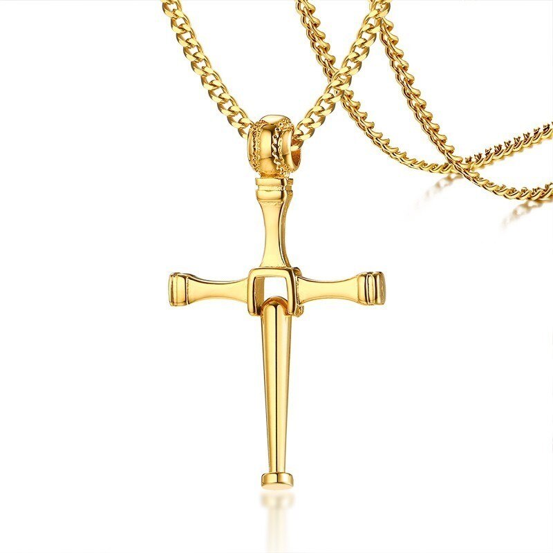 Herr choker halsband hitter basebollträ kors hänge i guld svart silver färg rostfritt stål punk krage hane: Guld- / Kedjelängd 24 tum