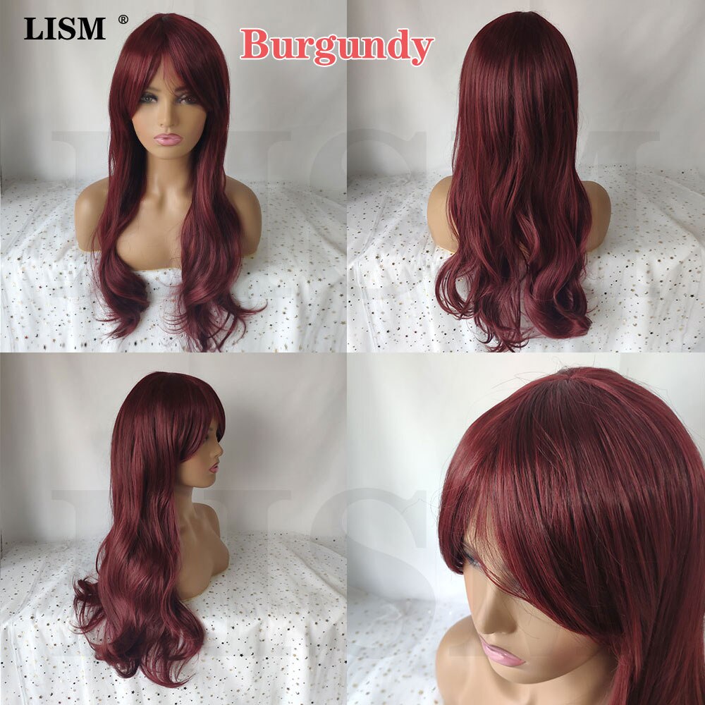 Women Synthetic Wig Cosplay Pelucas De Mujer Perruque Naturelle Peruka Natural Blue Wigs Peruki Damskie Naturalne Pruiken: Burgundy curls