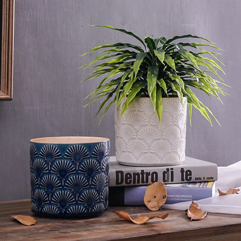 Japanese Style Ceramic Flower Pot Leaf Pattern Vase Dandelion Pattern Vase Simple Style Home Desktop Decor Garden Decoration