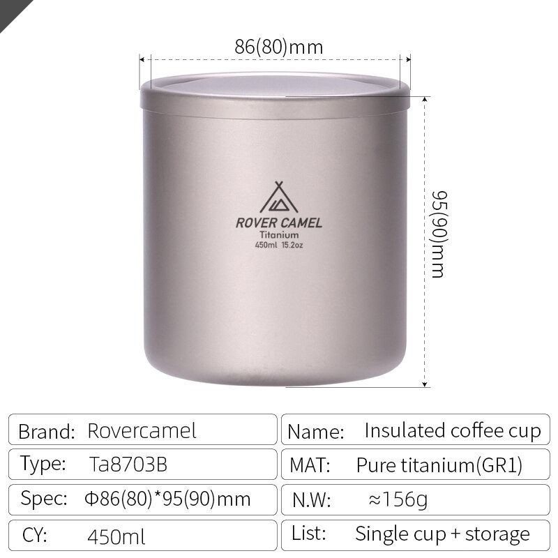 Double Wall Titanium Water Cup 220/350/450/600ml Coffee Tea Mug for Home Outdoor Camping Hiking Backpacking Picnic Drinkware: Ta8703Brc