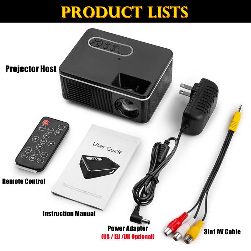 S361 Pro Led Mini Projector 320X240 Pixels Ondersteuning 1080P Hd Hdmi-Compatibel Usb Audio Draagbare Home theater Media Video Player