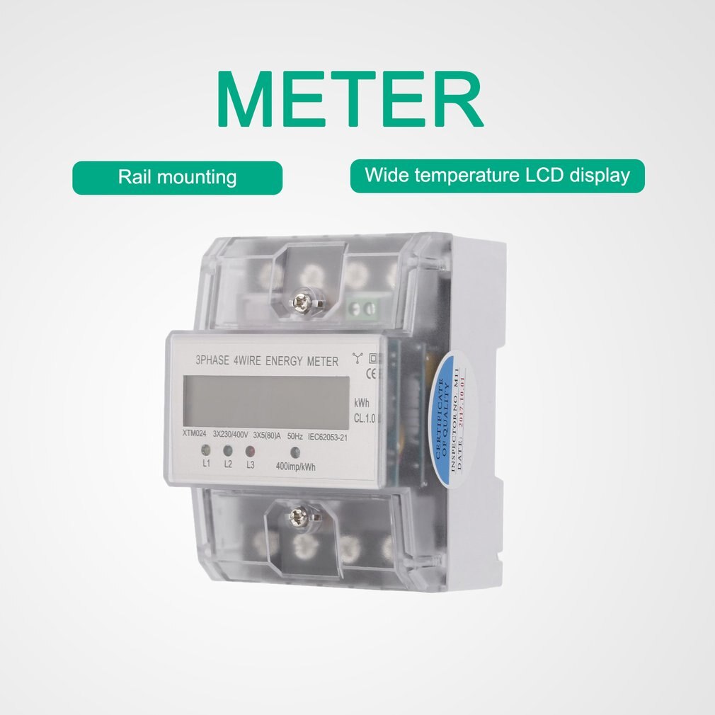 Digital LCD 3x20(80A) Energiemeter Electronic Meter Three Phase Four Wire DIN-Rail KWh Electronic Energy Meter Measuring Tools