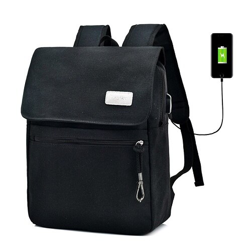 Mochila masculina de lona, mochila com carregador usb, mochila de viagem de grande capacidade para homens, mochila escolar masculina: Preto