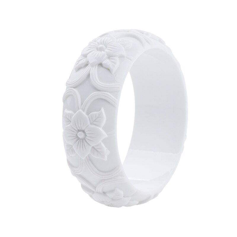 Klassieke Hars Manchet Gegraveerde Bloemen Armbanden Bangles Voor Vrouwen Mode Brede Acryl Armband Vrouwelijke Charme Bruiloft Sieraden: white