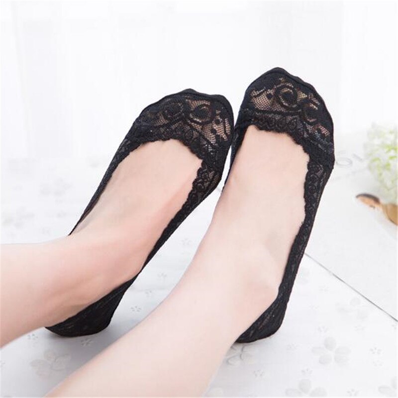 Silikon flachen Frauen Spitze Slipper Socken unsichtbar Nahtlose Mädchen niedrig schneiden Stiefel baumwolle Dicke Socken Hausschuhe Anti- Unterhose: Schwarz