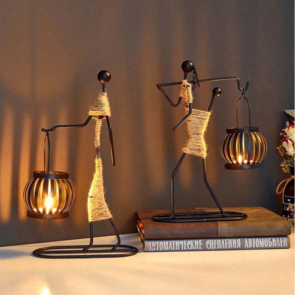 Nordique métal chandelier abstrait caractère Sculpture bougeoir décor à la main Figurines décoration de la maison Art