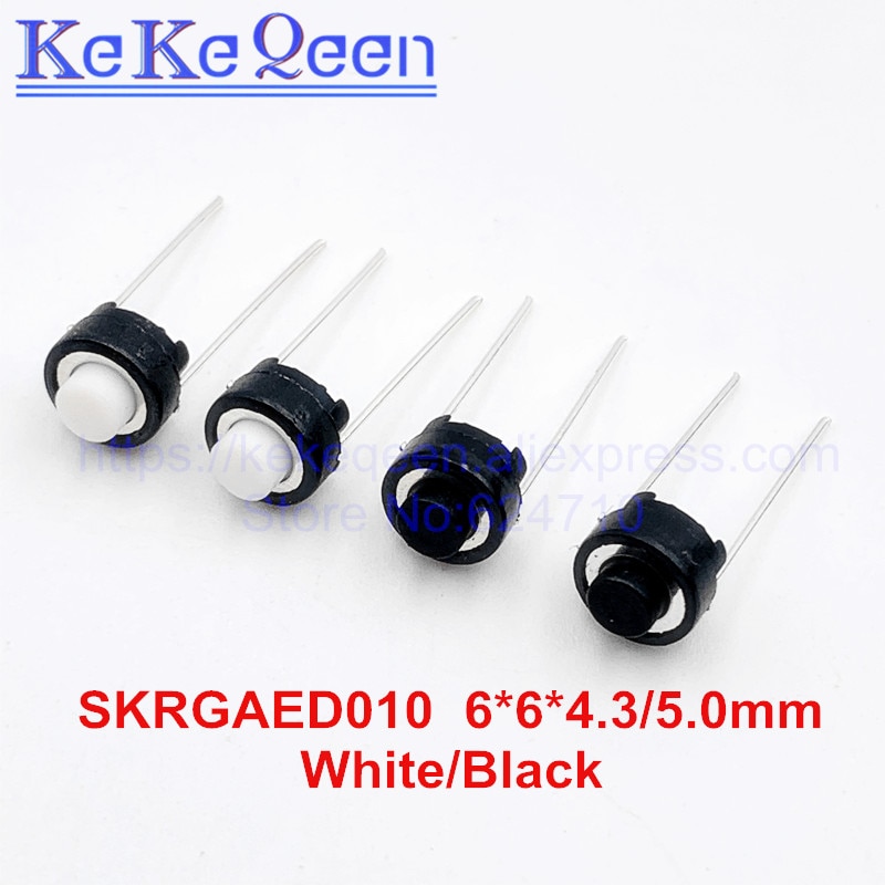 100pcs SKRGAED010 ALPS Tact Switch 6*6*4.3/6*6*5 white black touch switch 6*6*4.3mm/6*6*5mm DIP Tactile Push Button Micro Switch
