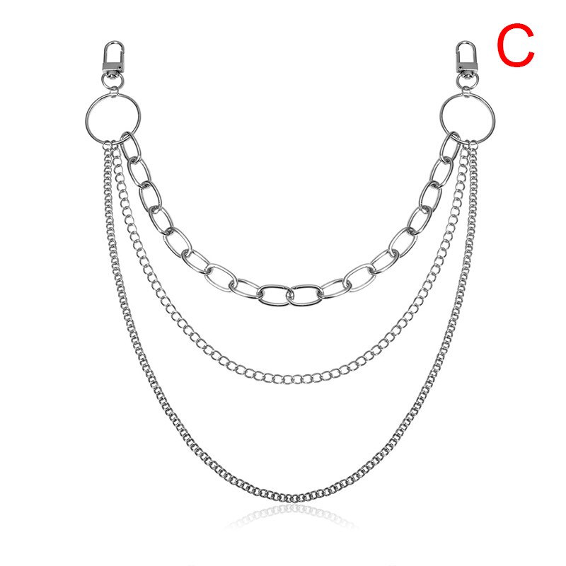 Punk hip hop na moda única ou três camadas cinto de corrente chave da cintura calças de brim da mulher dos homens longo metal vestuário acessórios: C