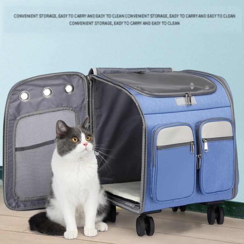 Carrier for Cat Small Dog Stroller Backpack Pet Transport Bag Trolley Cage Animal Transporter Travel House Suitcase with Window