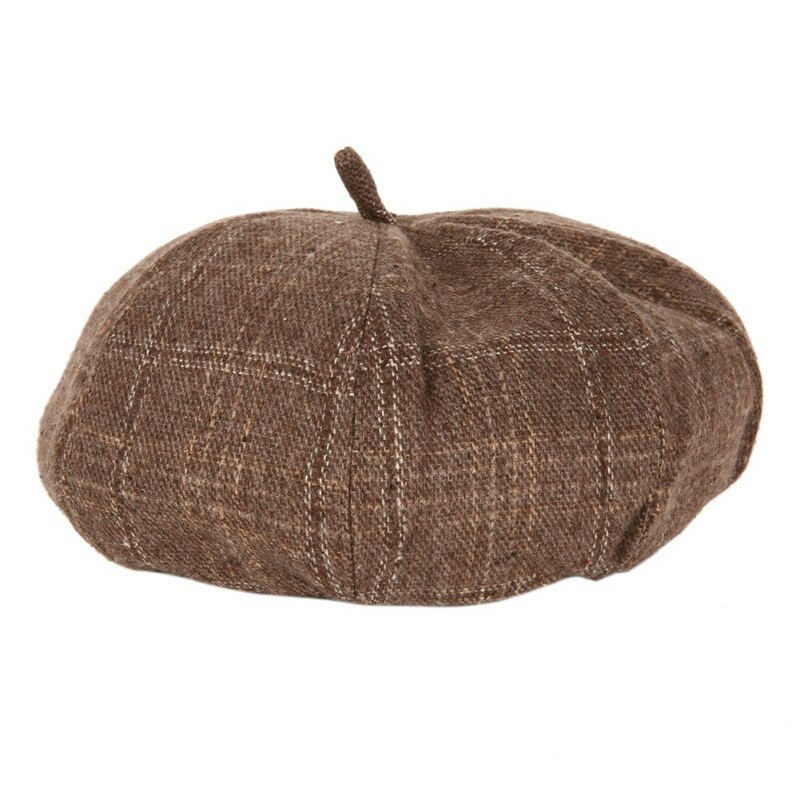 Utomhus dam höst vinter hatt kaffe färg stilig pläd sport löpning retro brittisk målare hatt pumpa jacka basker: 05