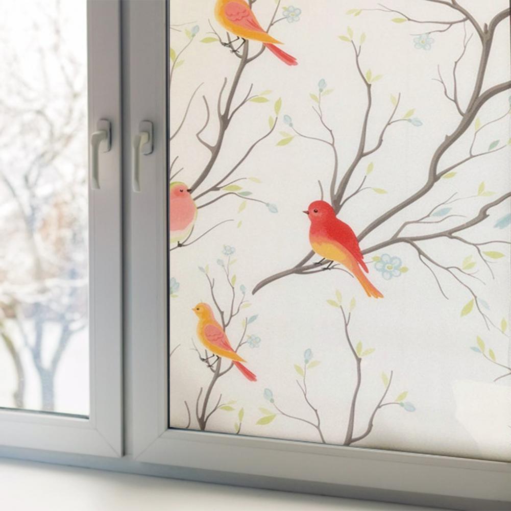 1 Roll Window Stickers Opaque Animal Pattern PVC Made Colorful Birds Window Film for Bedroom Window Stickers