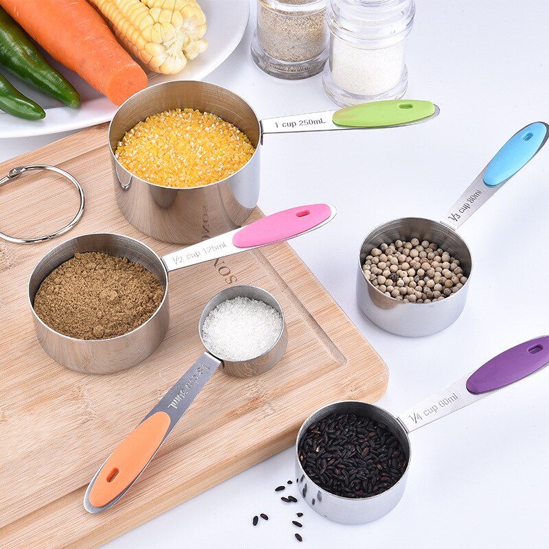 5/10 pcs/set Maatbeker Set 430 Roestvrij Staal Meten Lepel Met Siliconen Handvat Opvouwbare Cake Bakken Meetinstrument