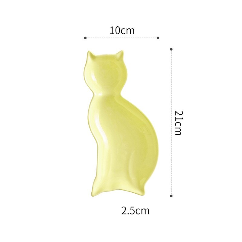 Cartoon Cat Plate Ceramic Dishes Cute Animal French Fries Snack Plate Dim Sum Plate Sushi Snack Breakfast Plate: Yellow cat dish