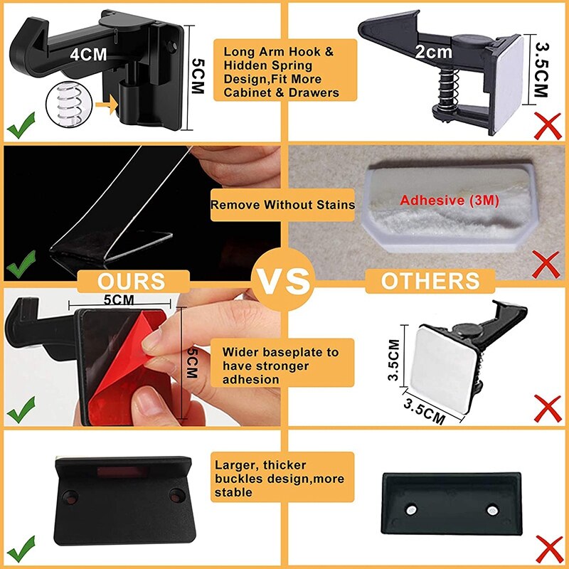 20 Pack Kind Proofing Kast Sloten Zwart, Baby Veiligheid Vergrendelingen Met Sterke Lijm, Baby Proof Klink