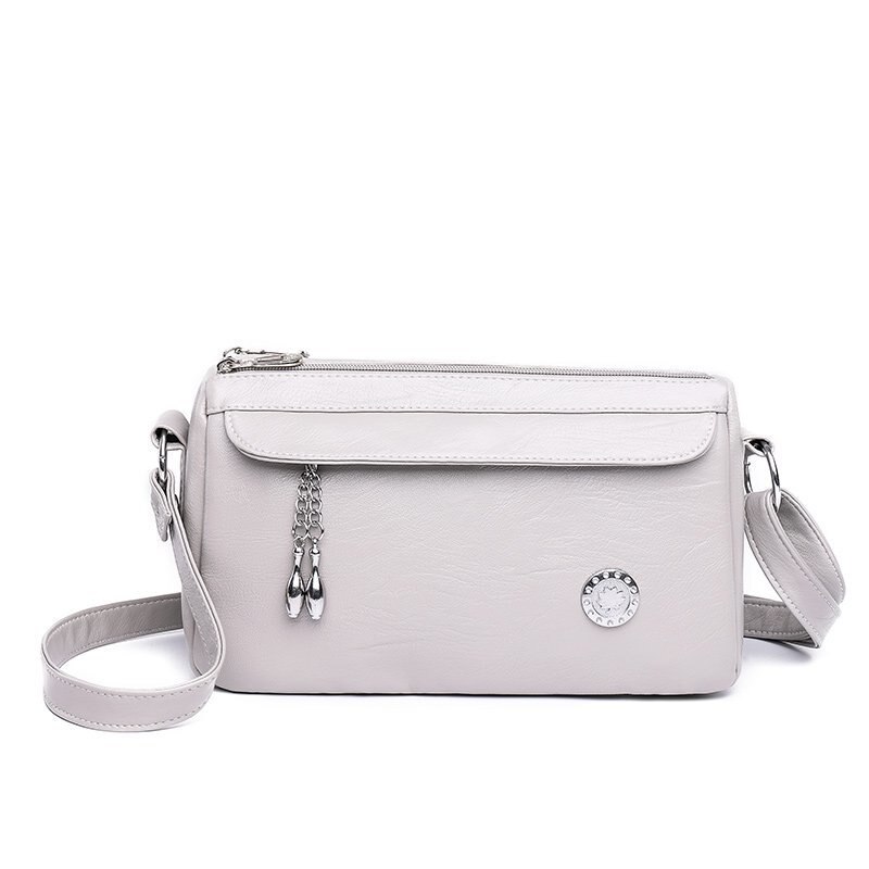 Famous Brand Casual Solid Color PU Leather Crossbody Bags for Women Ladies Shoulder Bag: Light Gray