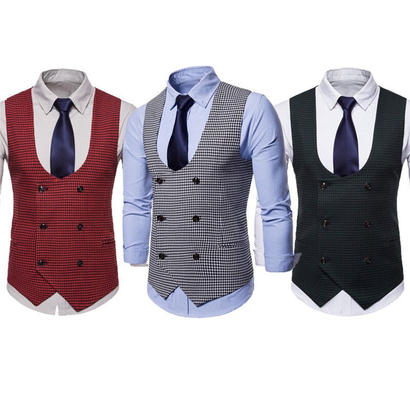 Dobbeltradet herrevest ternet bomuld forretningsformelle veste jakkesæt plus størrelse 3 plaid farver vest blazer