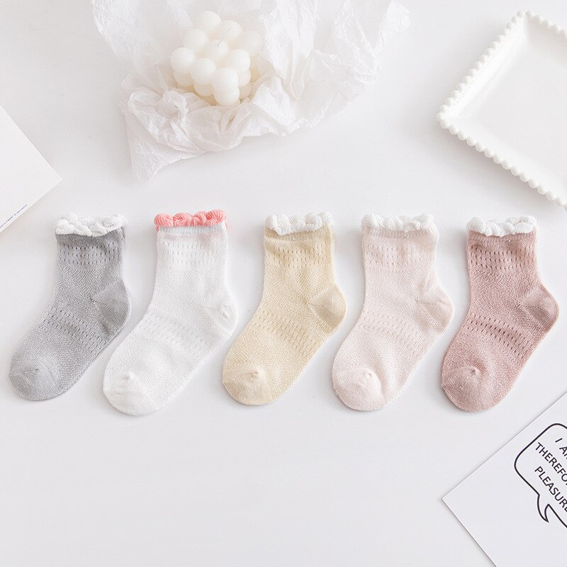 5Pairs/lot 0-3T Infant Baby Socks Solid Color Cotton Mesh Cute Newborn Boy Toddler Socks Baby Clothing Accessories: style 1 / S 0-1T