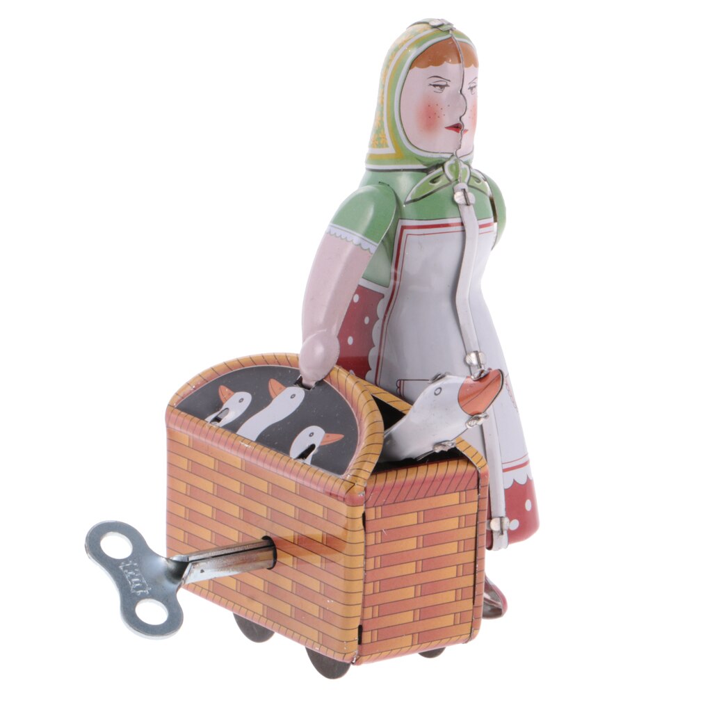 Wind Up Tin Toy Boer Vrouw Met Mand Uurwerk Mechanische Lopen Speelgoed