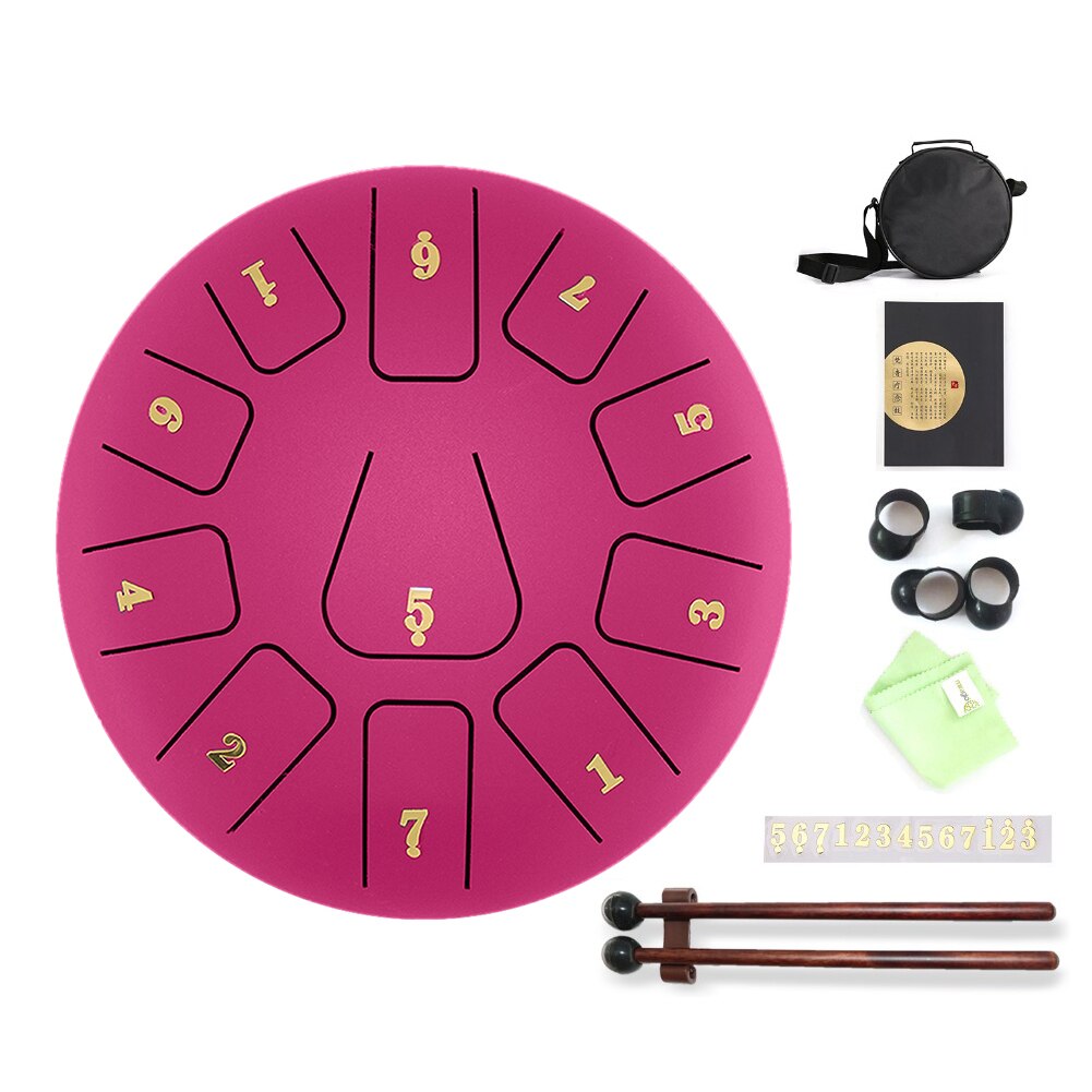 8 inch Tongue Drum Ethereal Rhythm 11 Tune Notes Hand Pan Drum with Drumsticks Sticker Storage Bag for Children Beginner Percuss