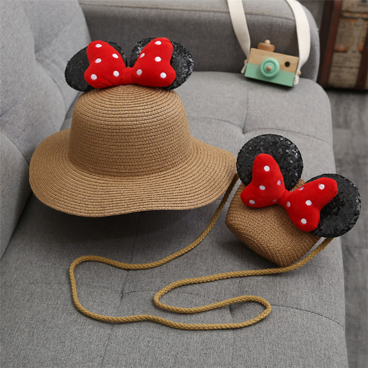 2024 neue Sommer Mädchen Strohhut Set Handtasche neue Blume Sonnenhut Strohhut Sonnenhut Kinder Mädchen Baby Strohhut Sombrero Sunset: Lavendel