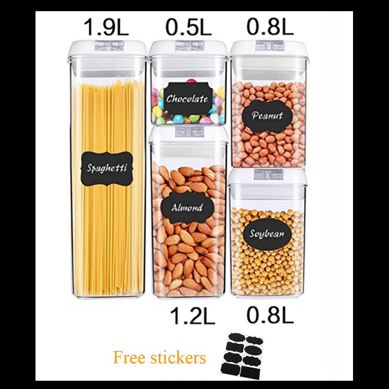 Plastic Food Storage Box Kitchen Refrigerator Containers Transparent Sealed Cans Lid Fresh-keeping Tanks Storage Containers: 5pcs