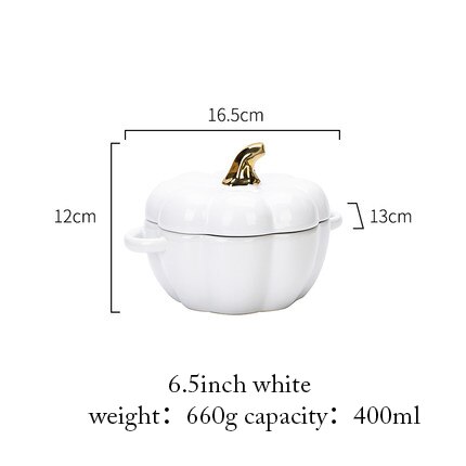 Tigela de cerâmica para assar, 400ml, formato de abóbora, jarra com tampa, sopa de salada, utensílios de cozinha, decoração de doces de casamento, organizador de halloween: Wihte