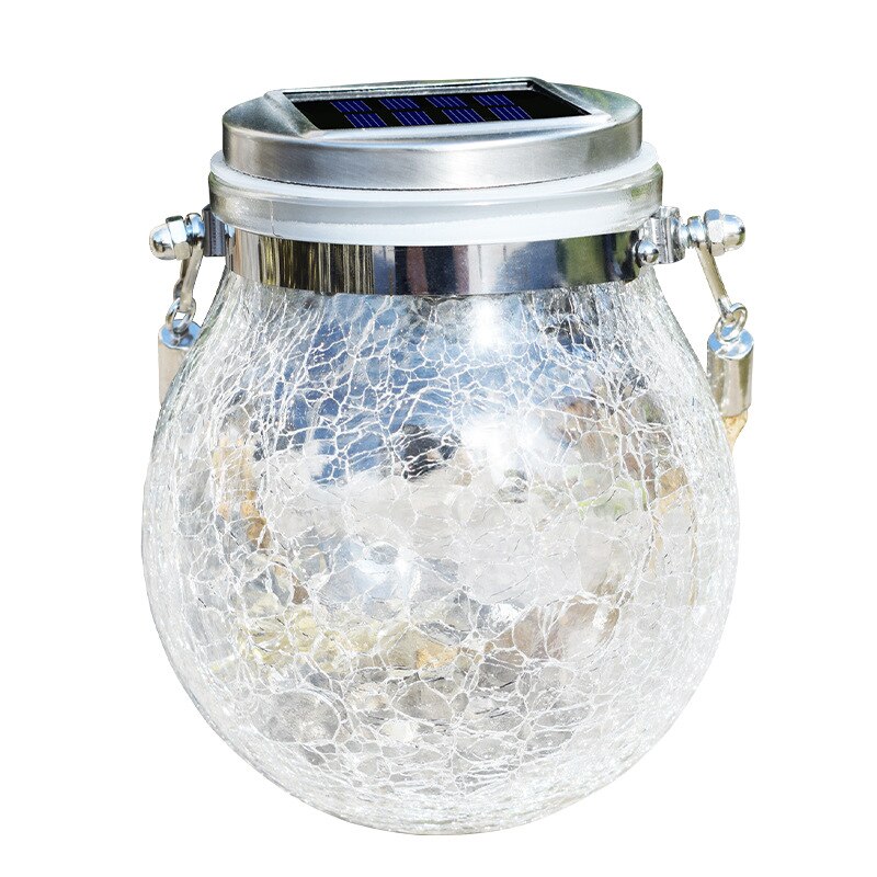 Sol led lampe sprekk hengende lys ball glass krukke lys utendørs hage dekorasjon tre lys kobbertråd lys julelys