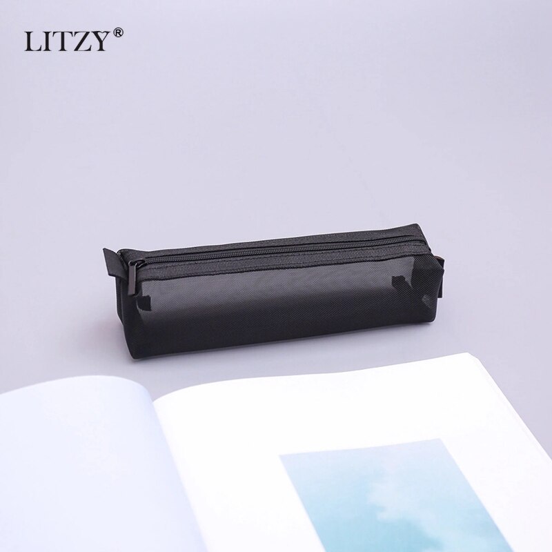 Czarny przezroczysty piórnik robić szkoły nylon piórnik siatka piórnik mały długopis szkolne artykuły papiernicze prezenty