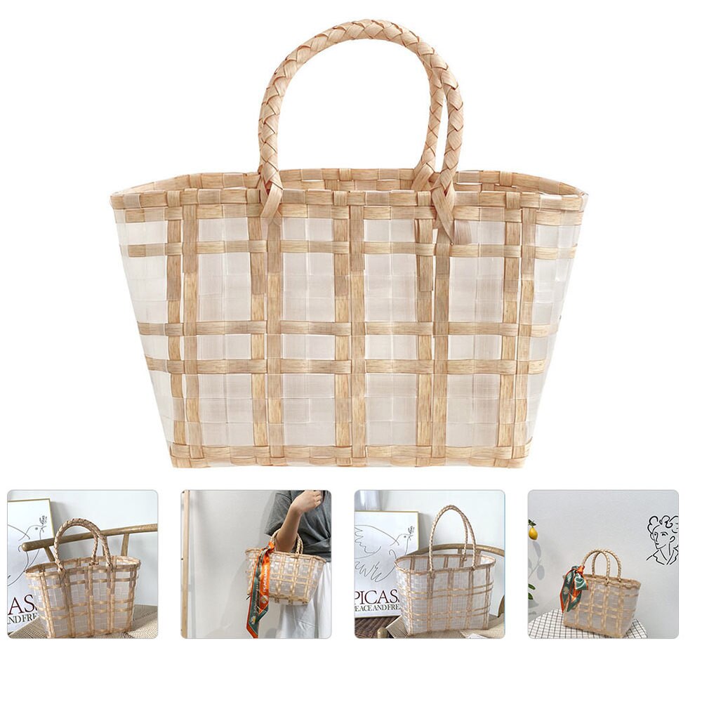 Panier plastique tissé, 1 pièce, panier de courses, sac de plage étanche, sac à main
