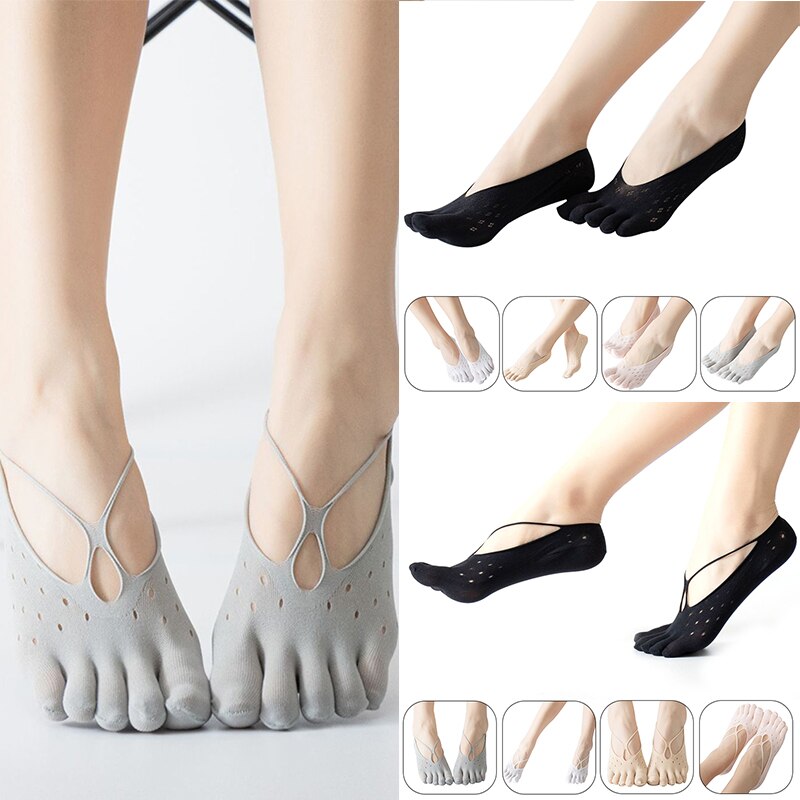 5 Pairs Women Summer Five-finger Socks Cross straps ultrathin sock Toe invisible with silicone anti-skid breathable