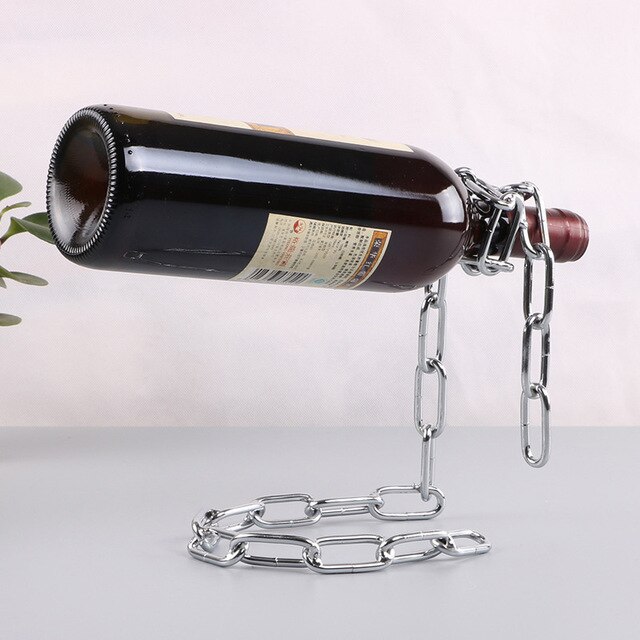 Magische hangende ijzeren ketting wijnrekken één fles wijn display rekken standhouder keuken eetkamer kelder bar decoratie: 1pc zilver