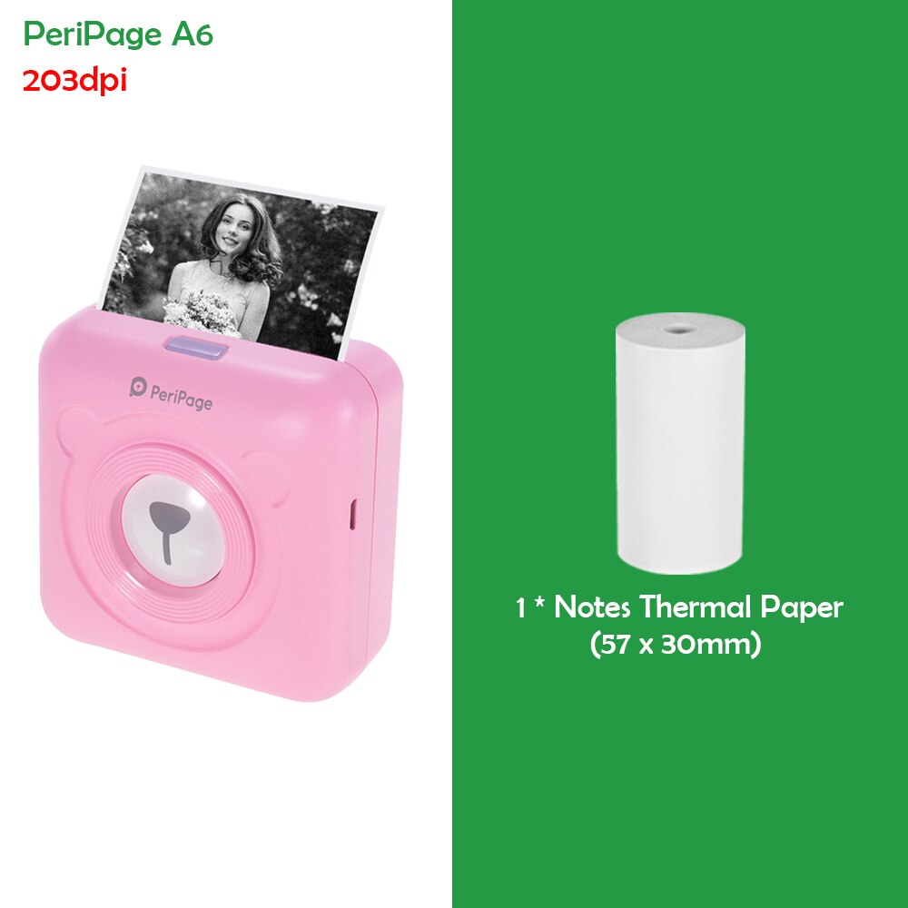 Stampante termica portatile Peripage A6 mini stampante termica tascabile per foto in carta da 203DPI stampante Bluetooth senza fili da 58mm: rosa