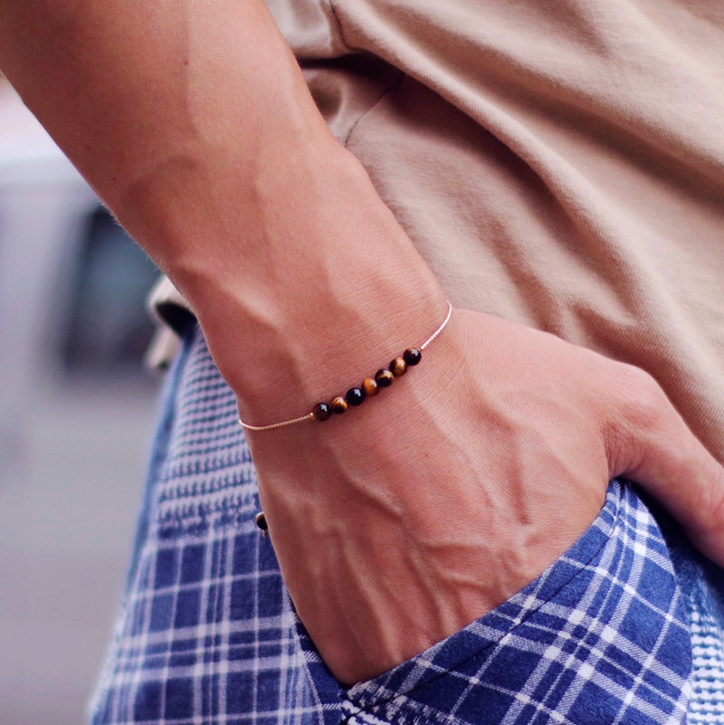 Simple Style Genuine Natural Stone Bracelet For Men Viking Pirate Compass Braclet Tiger Eyes Strand Braslet Leisure Accessories
