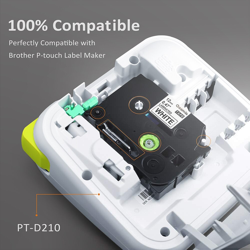 Compatible P Touch Label Tape Replace TZe Tape 12mm 0.47 Inch Laminated with Brother P-Touch PT-D600 PT-H110 PT-D210 Label Maker