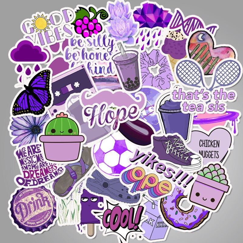 50pcs Cartoon Vsco Girls Stickers Purple Sticker Kids Decals for DIY Car Laptop PC Guitar Notebook Luggage Skateboard Decoration