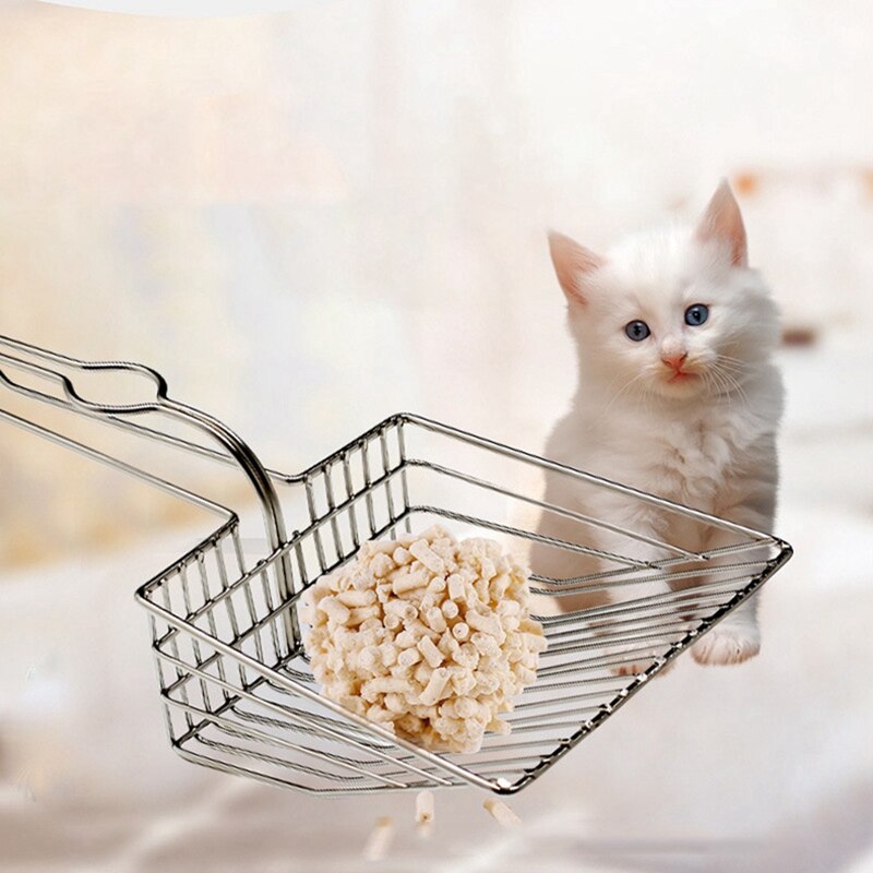 Pala para arena con de ahuecamiento completo para gatos, cepillo multiusos con gancho, pala de Metal para mascotas, suministros de limpieza de arena para gatos