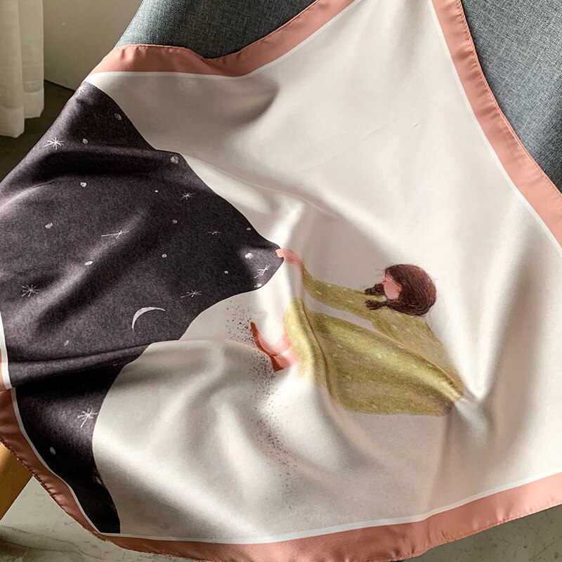 Luksus tørkle silke hårskjerf til kvinner skrive ut bandana hode sateng skjerf 53*53cm små pannebånd hals skjerf til damer: 17