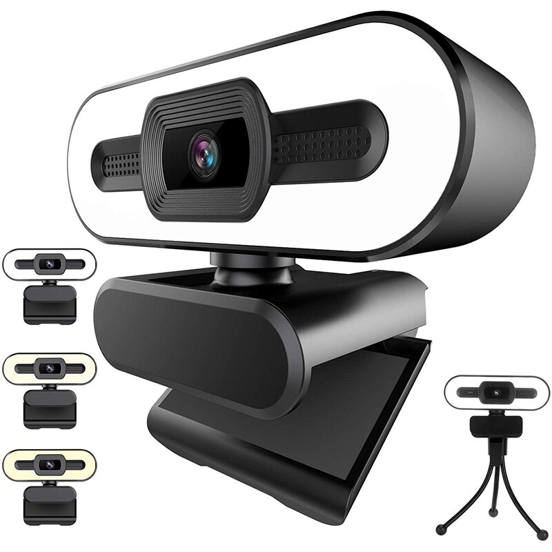 2K HD Webcam mit Mikrofon USB Webcam mit Ring Licht LED Computer Kamera für Zoomen Video Konferenzen PC Mac Laptop Schreibtisch