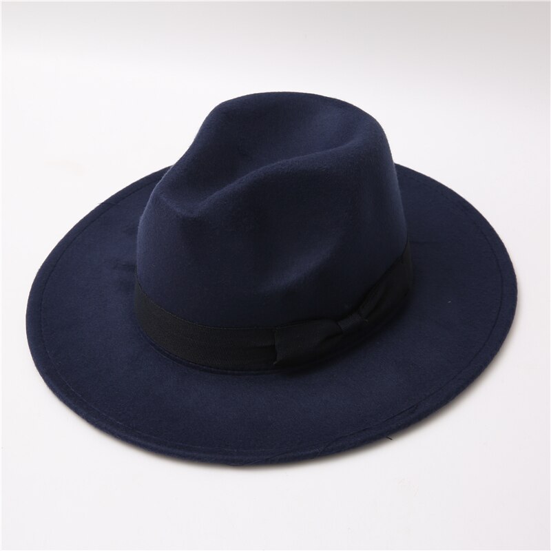 fedora hat women Bow ribbon band men hats wide brim classic beige white wedding church winter men women&#39;s hat gorras hombre: Blue