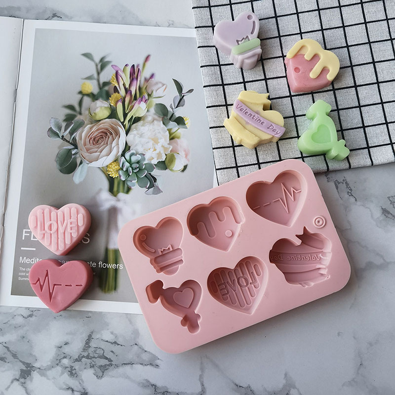 6 Hole Different Shapes Of Love Soap Mold for Handmade Craft DIY Soap Making Tools Molds Food Grade Silicone Soap
