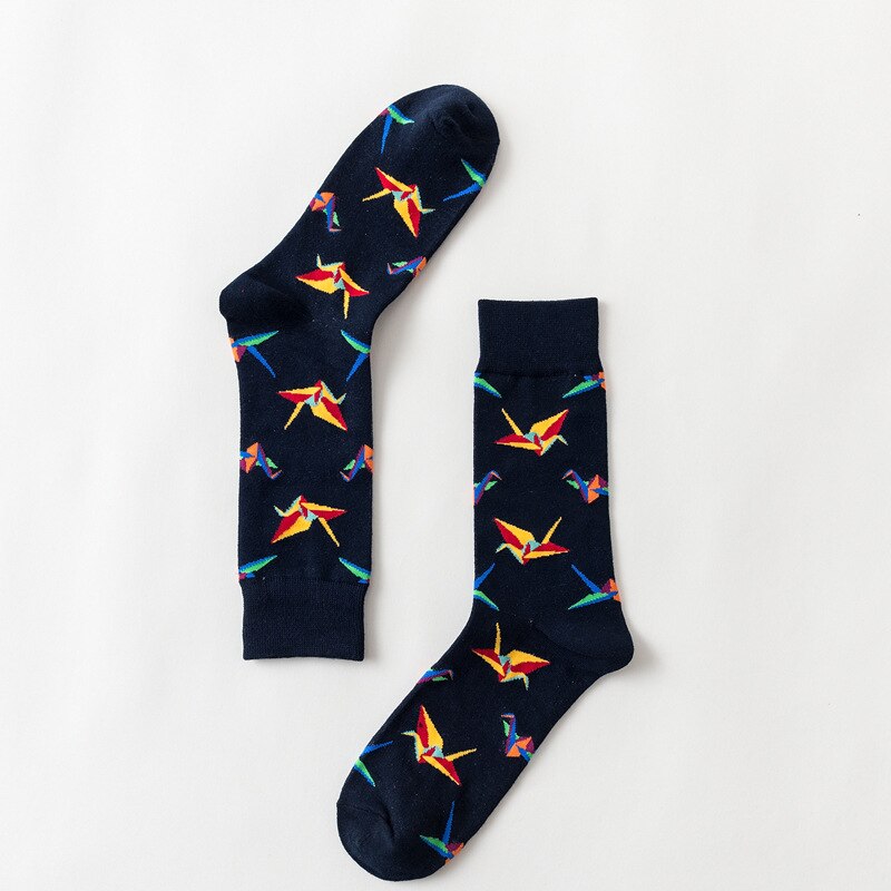 Cool estilo callejero de Harajuku Crazy Cartoon divertido mujeres Casual calcetines hombres cortos calcetines de hip hop hombres novedad feliz algodón colorido Socs: black Paper crane