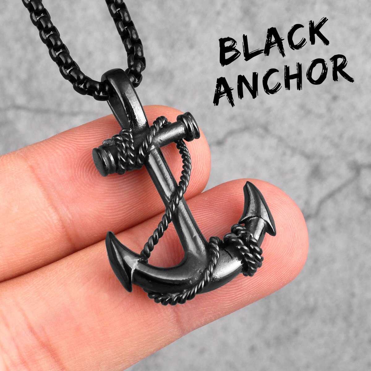 Stainless Steel Sea Anchor Sailor Man Men Necklaces Chain Pendants Punk Rock Hip Hop Unique for Male Boy Jewelry: N034-Black / Without Chain