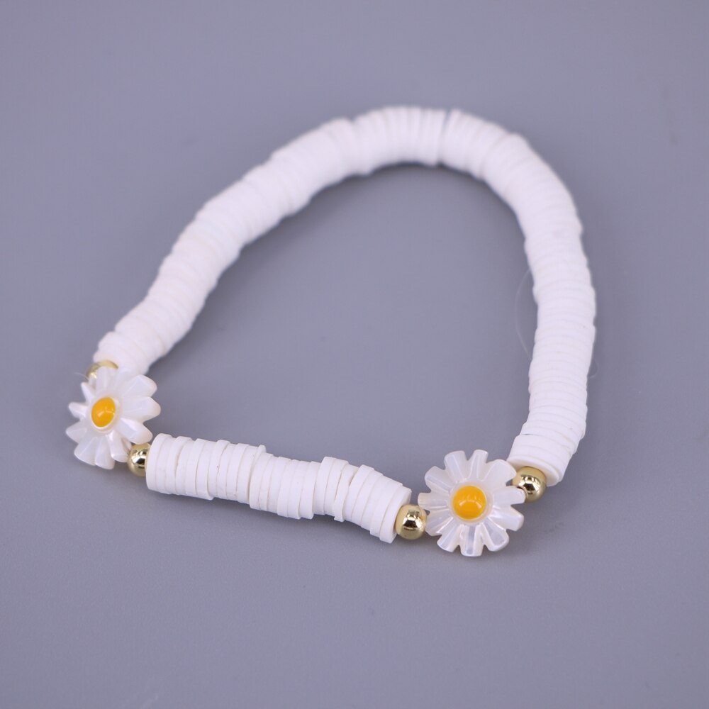 Daisy Bloem Zoetwater Parel Kralen Armband Vrouwelijke Witte Polymeer Klei Kralen Armband Vintage Sieraden