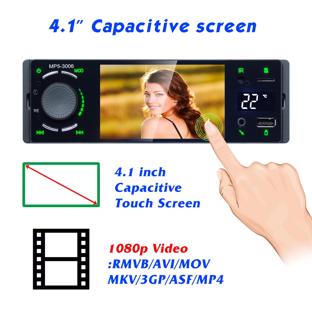 1 Din 4" Touch Screen Car MP5 Player Autoradio Bluetooth Car Stereo Auto Radio AUX-IN USB Support Rear View Camera Mirror Link