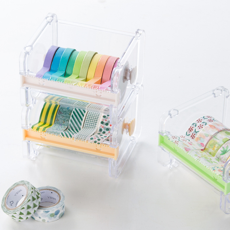 Adhesive Tape Holder Transparent Plastic Adhesive Tape Dispenser Office Desktop Tape Holder With Tape Cutter Stationery
