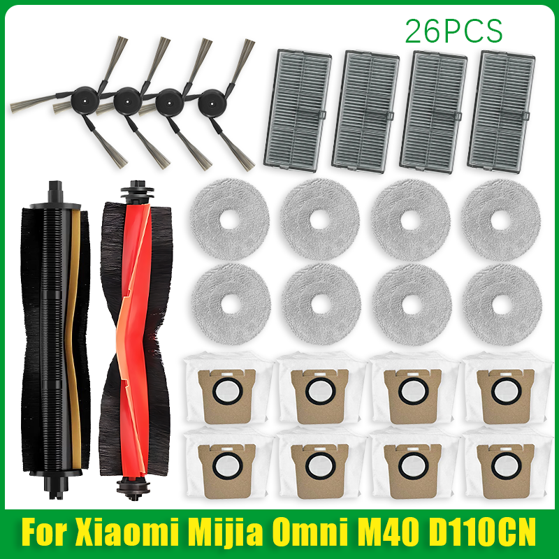 Compatible For Xiaomi Mijia Omni M40 D110CN Replacement Parts Main Side Brush Hepa Filter Mop Cloth Dust Bag Accessories: Burgundy