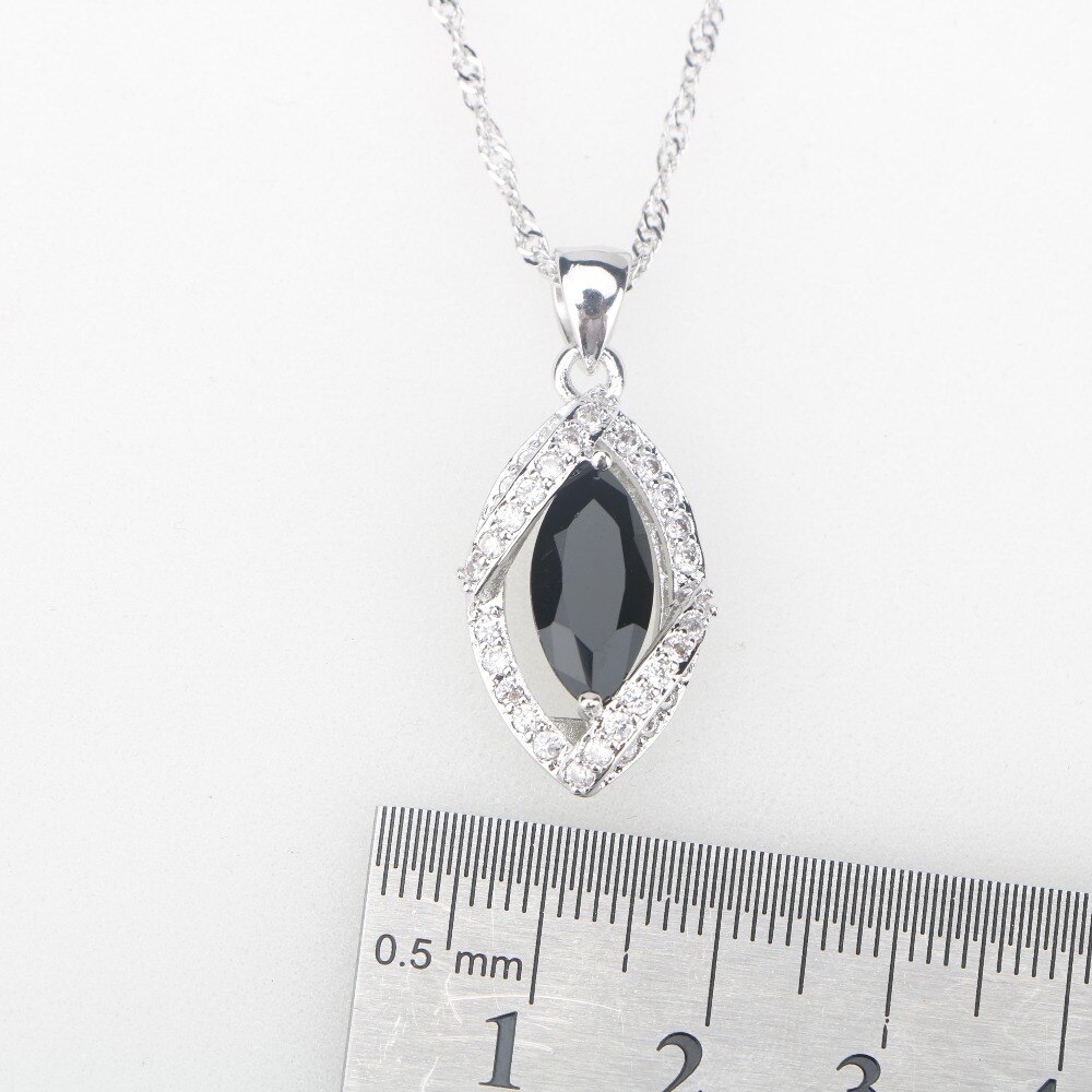 Zwarte Stenen Wit Cubic Zirkoon 925 Sterling Zilveren Bruids Sieraden Sets Voor Vrouwen Oorbellen/Hanger/Ketting/ringen