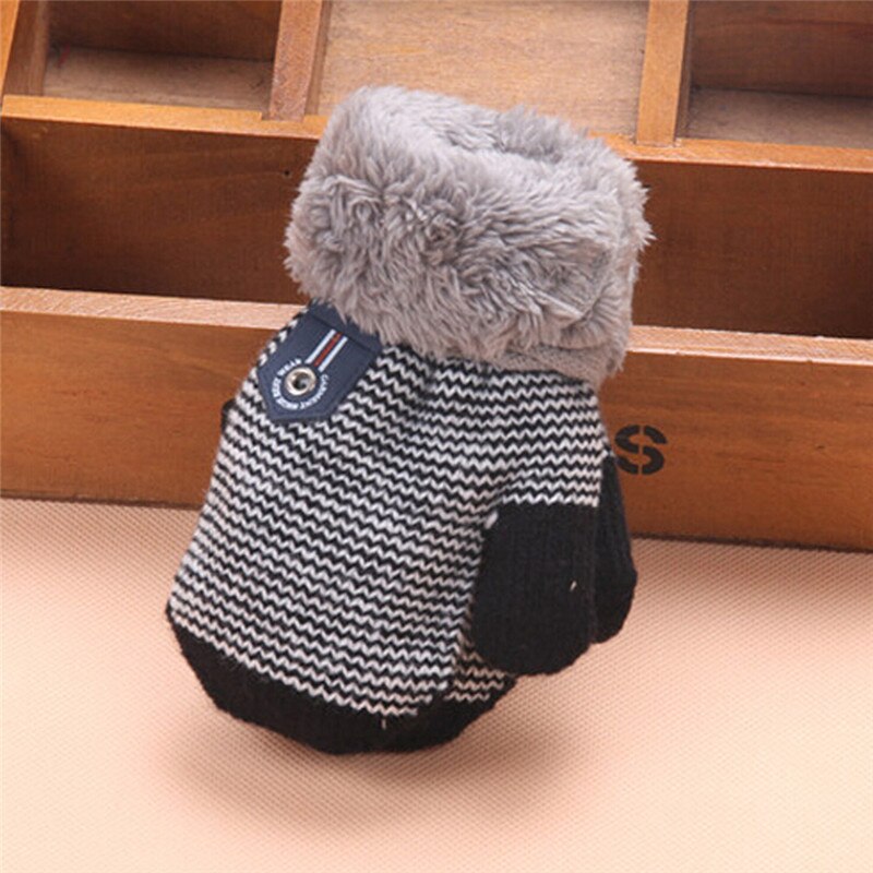 Winter Warm Baby Gloves Full Fingers Infant Girls Boys Thicken Knitting Mittens Rope Connection Kids Gloves: black