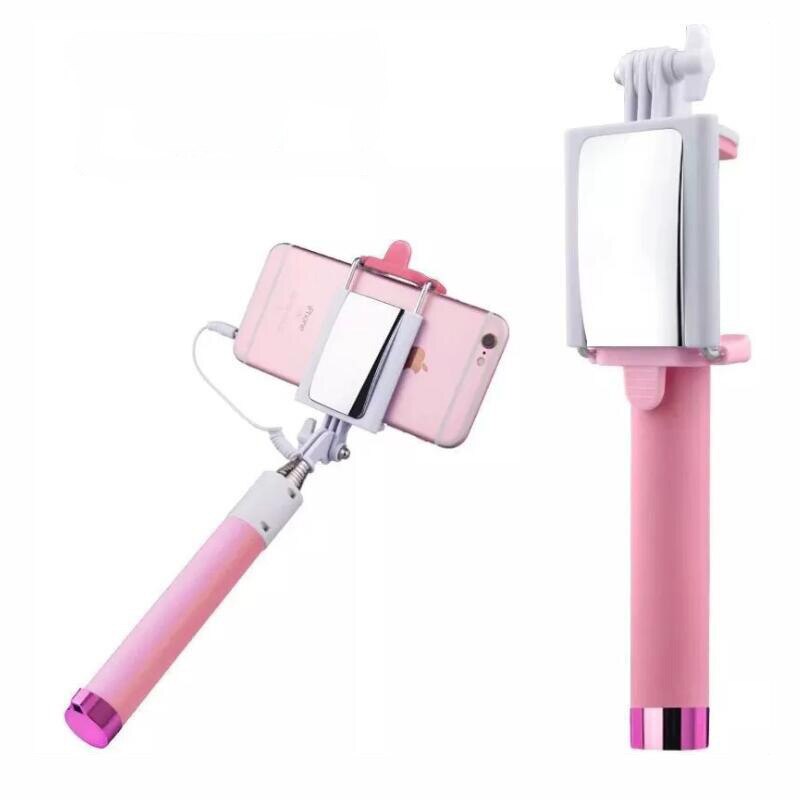Para Iphone 6 5S samsung retrovisor Palo para selfies con espejo doblado De alambre De polo trípode/Palo Selfie De Pau De Palo Selfie Palo